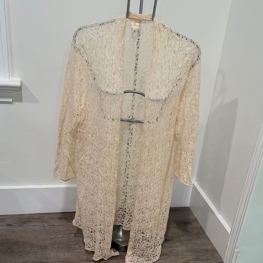 Jones New York Lace Sheer Cardigan in Cream